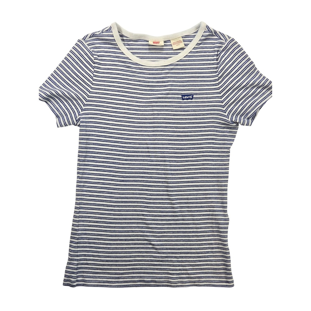 Levis Short Sleeve Crew Neck Fitted Cotton Stretch T-shirt Striped Y2K Women S
